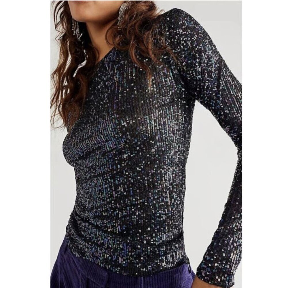 New! Free People Intimately Gold Rush Sequin Long Sleeve Top Size XS 41635 - Picture 3 of 12